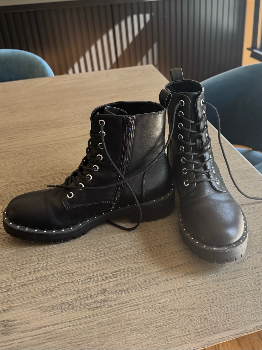 Dolce Vita Black Lace-Up Studded Combat Boots